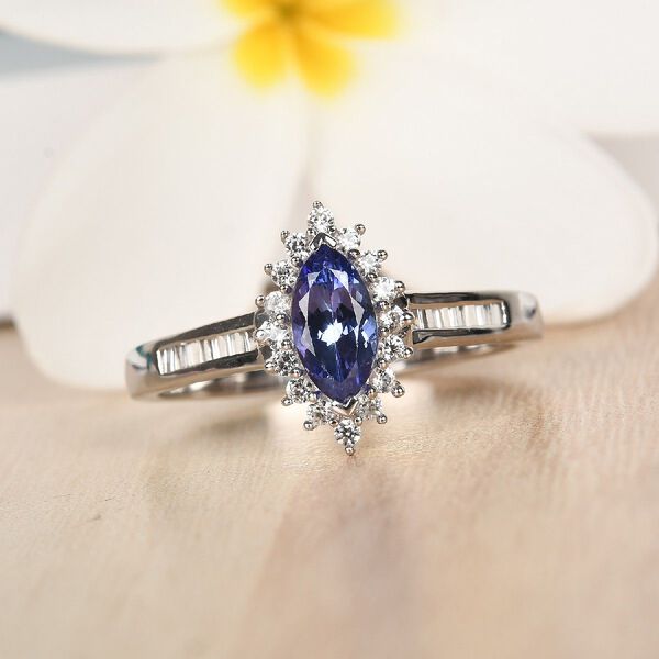 Tansanit and Zirkon Ring 925 Silber Platin-&Uuml;berzug image number 2