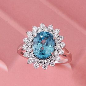 AAA Blauer Zirkon, Lab Grown Diamant Ring 375 Weiß Gold (Größe 18.00) ca. 5,14 ct