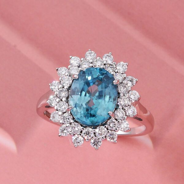 AAA Blauer Zirkon, Lab Grown Diamant Ring 375 Weiß Gold (Größe 18.00) ca. 5,14 ct image number 1