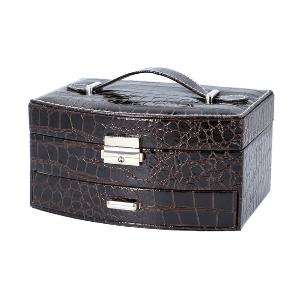 Schmuckk&auml;stchen mit Krokopr&auml;gung und Schloss und Schl&uuml;ssel, Schwarz image number 2