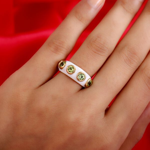 Peridot und Emailliert Ring 925 Silber 585 Vergoldet