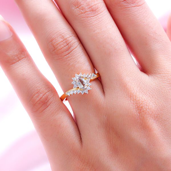 AAA Turkizit und wei&szlig;er Zirkon Ring, 925 Silber Gelbgold Vermeil  ca. 0,82 ct image number 3