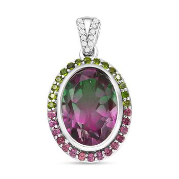 Wassermelonen-Quarz-Triplett und Rhodolith Granat-Anh&auml;nger, 925 Silber platiniert ca. 6.80 ct