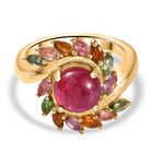 AA Afrikanischer Rubin (Fissure gefüllt), Mehrfarbiger-Turmalin Ring, 925 Silber Gelbgold Vermeil (Größe 18.00) ca. 4.63 ct