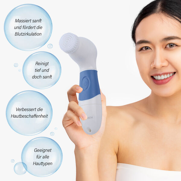 4 in 1 Gesichts-Reinigungsbürste, 4xAA Batterien (nicht inkl.), Blau und Weiß image number 2
