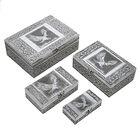Satz von 4 handgefertigten Aluminiumboxen mit Adler-Motiv, groß bis klein 24x17x9 bis 13x6.5x3 cm, Adler