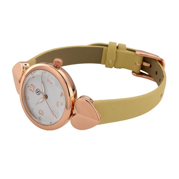 STRADA Uhr mit PC21S Japan-Uhrwerk, Edelstahl-Mesh-Armband, Roségoldfarben mit Kristallzifferblatt, Aprikose image number 5