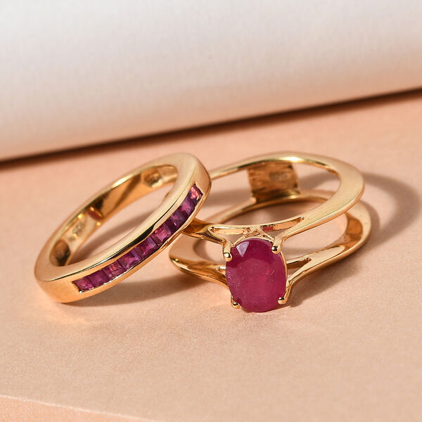 Afrikanischer Rubin (Fissure gef&uuml;llt) Ring 925 Silber vergoldet image number 2