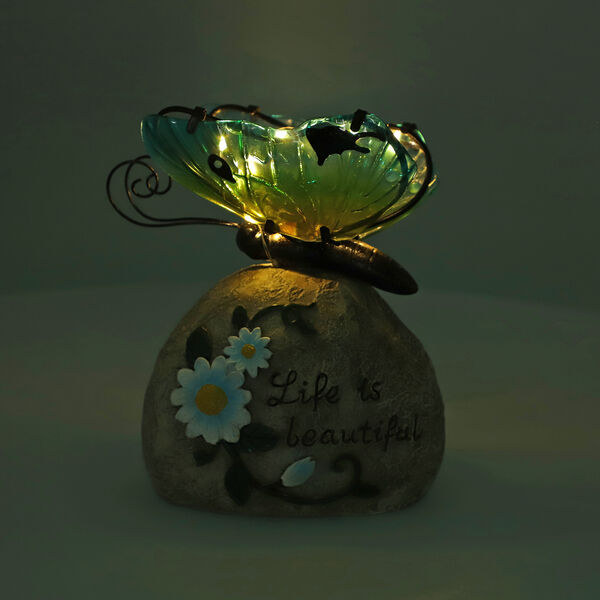 Harz Solarlampe, Schmetterling, Gr&ouml;&szlig;e 16x10x20 cm, Gr&uuml;n image number 2