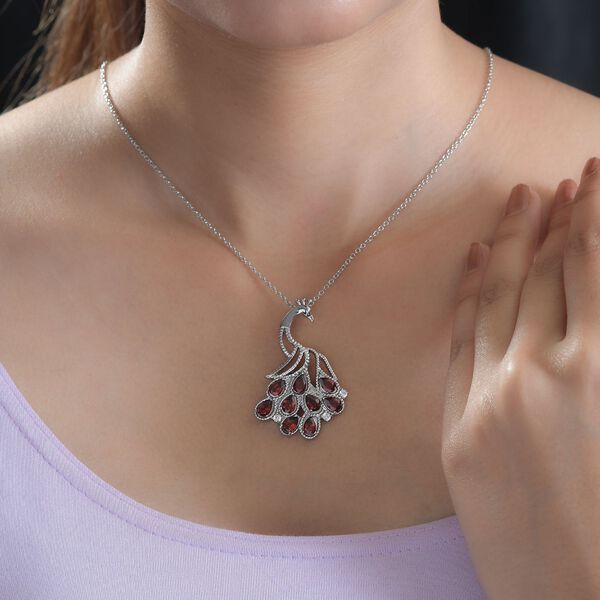 Roter Granat, weißer Zirkon Anhänger mit Kette, Edelstahl, ca. 4.31 ct image number 3