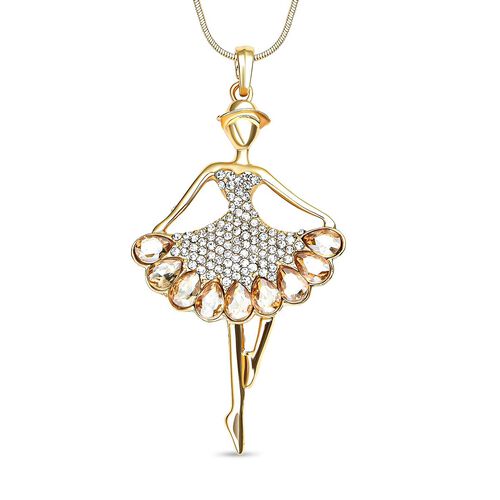 Glas und weißer Kristall Ballerina-Anhänger mit Kette, goldfarben image number 0