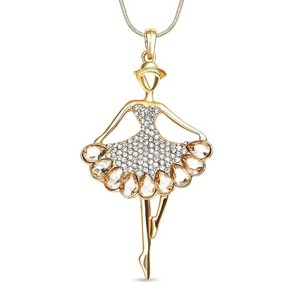 Glas und weißer Kristall Ballerina-Anhänger mit Kette, goldfarben image number 0