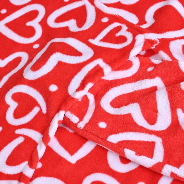 Flauschiger Flanell Hoodie mit großer Tasche, rotes Herzmuster image number 6