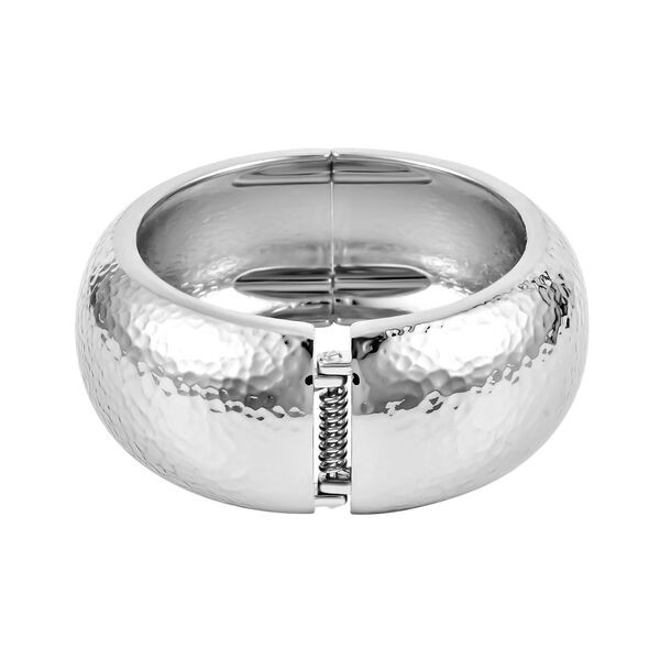 Breiter Armreif mit gehämmerter Textur, Messing, ca. 18 cm, silberfarben image number 4