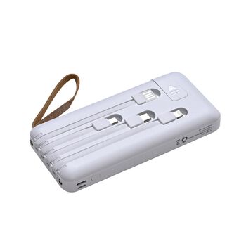 10.000 mAh Powerbank mit LED-Taschenlampe, 4 integrierten Kabeln, 14&times;6,8&times;2 cm, Wei&szlig;