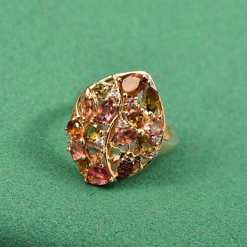 AA Mehrfarbig-Turmalin Ring 925 Silber 750 Gelbgold Vermeil (Größe 19.00) ca. 2,70 ct image number 1
