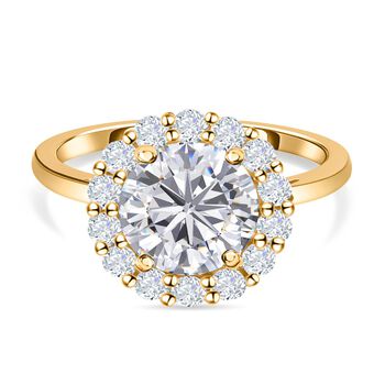 LUSTRO STELLA - wei&szlig;er Zirkonia-Ring, 925 Silber vergoldet (Gr&ouml;&szlig;e 18.00) ca. 4,36 ct