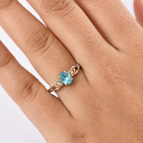 2er Set - D'joy Betroka Blauer Apatit Ring und Anh&auml;nger, 925 Silber platiniert und vergoldet (Gr&ouml;&szlig;e 19.00) ca. 1.44 ct image number 3