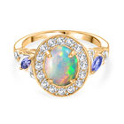D'Joy Nat&uuml;rlicher, &auml;thiopischer Welo Opal, Tansanit Ring 925 Silber vergoldet (Gr&ouml;&szlig;e 17.00) ca. 2,15 ct