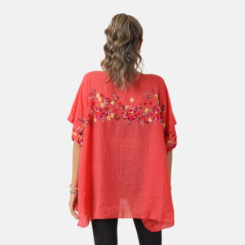 T-Shirt mit Blumen-Stickerei, Rot, Einheitsgröße  image number 1