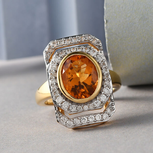 Madeira Citrin und Zirkon Ring 925 Silber vergoldet  ca. 3,24 ct image number 2