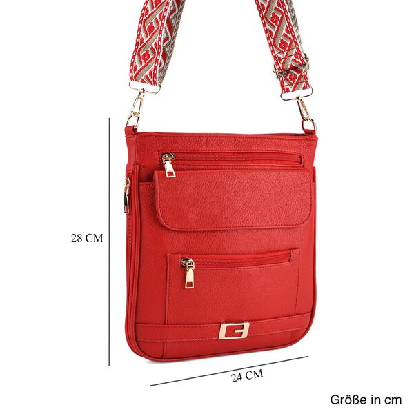 Crossbody-Tasche mit gewebtem Schulterriemen und Rei&szlig;verschlussf&auml;chern, 24x28 cm, Rot image number 8