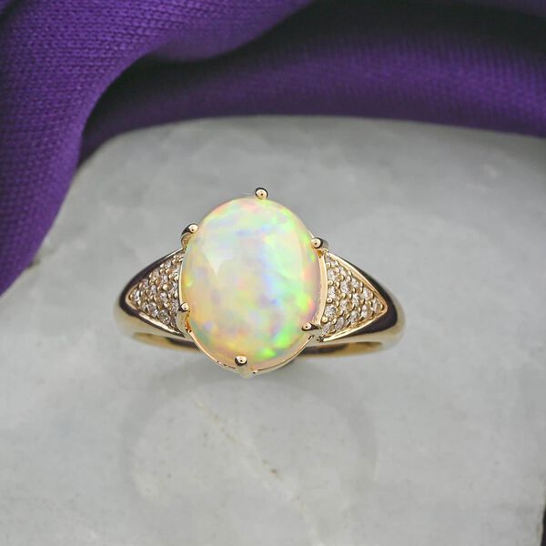 LUXORO zertifiziert und gepr&uuml;ft AAA nat&uuml;rlicher, &auml;thiopischer Welo Opal und Diamant Ring in 417 Gold - 2,80 ct. image number 1