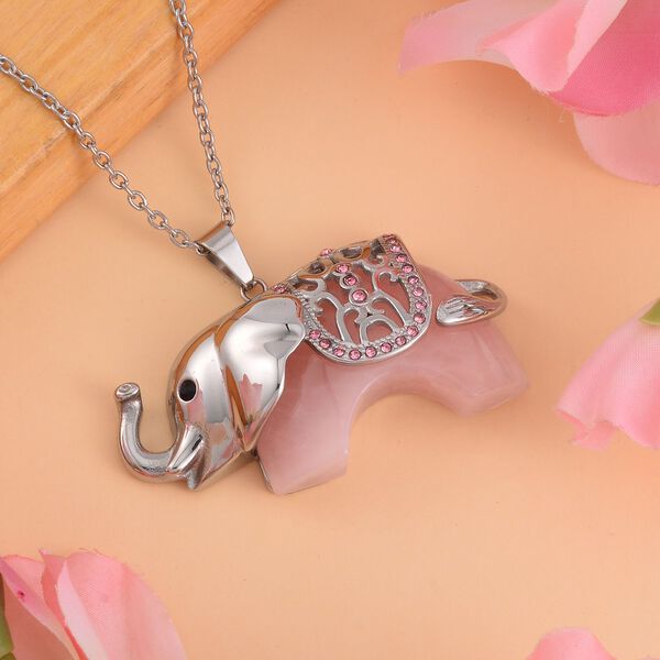 Rosenquarz, Schwarzer Kristall Halskette ca. 50 cm Reiner Edelstahl ca. 10,50 ct. image number 2