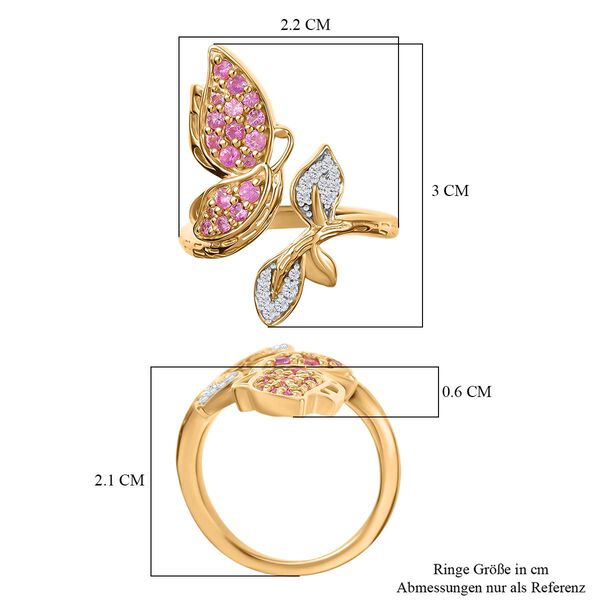 GP Trionfo Kollektion - AA Rosa Saphir Schmetterling Ring 925 Silber 750 Gelbgold Vermeil (Gr&ouml;&szlig;e 18.00) ca. 0.70 ct image number 6