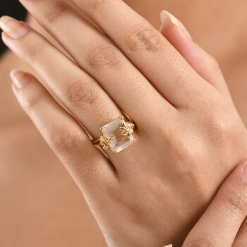 GP Trionfo Kollektion - Rosenquarz, Wei&szlig;er Zirkon Ring 925 Silber 750 Gelbgold Vermeil (Gr&ouml;&szlig;e 21.00) ca. 5.86 ct