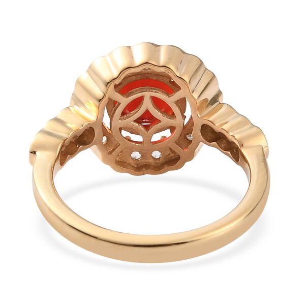 Mexikanischer Kirschfeuer-Opal und Zirkon Halo Ring 925 Silber 585 Vergoldet image number 5