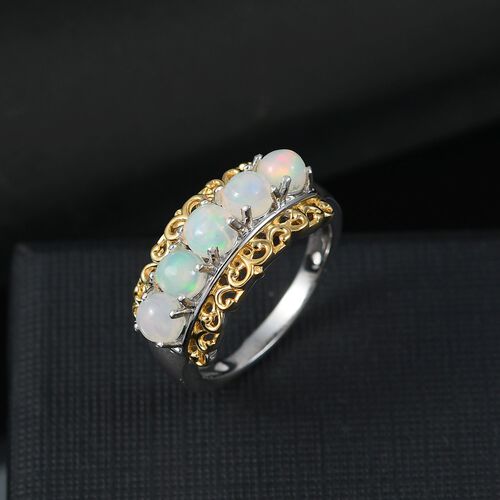 Gilded Petals - D joy AA Natürlicher, äthiopischer Welo Opal Ring, 925 Silber rhodiniert (Größe 17.00) ca. 1.14 ct image number 1