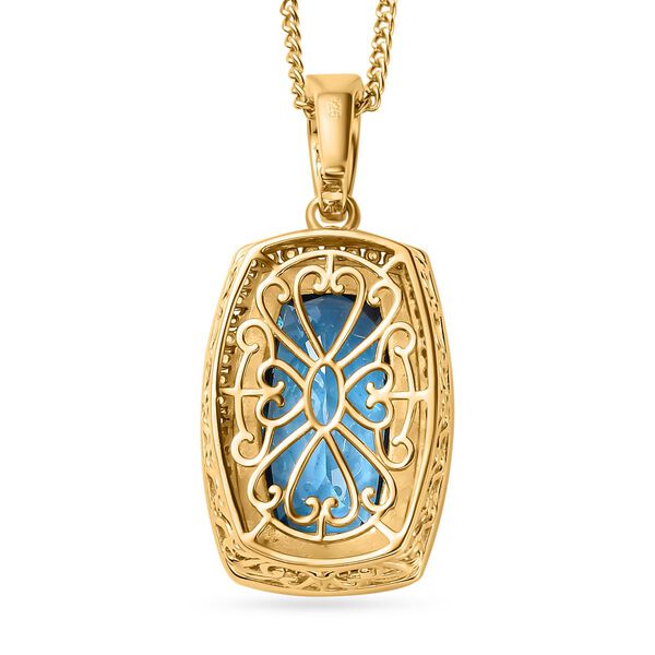 Paraiba Blau Quarz Triplette , wei&szlig;er Zirkon Anh&auml;nger mit Kette, 925 Silber Gelbgold Vermeil ca. 20.32 ct image number 5