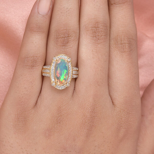 Natürlicher, äthiopischer Opal und Zirkon-Ring, 925 Silber Gelbgold Vermeil  ca. 2,90 ct image number 3