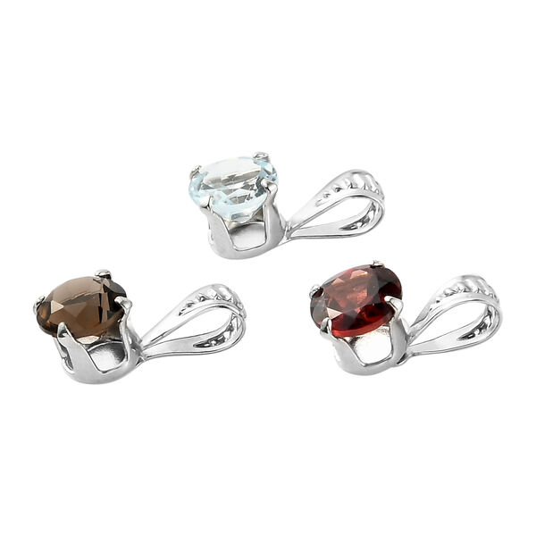 3er-Set Himmelblauer Topas, Roter Granat und Rauchquarz Anh&auml;nger 925 Silber platiniert ca. 2,83 ct image number 4