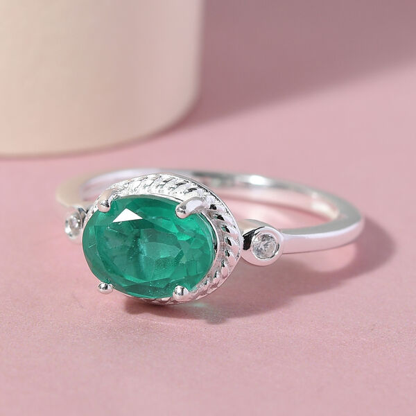 Smaragd-Triplett-Quarz und Zirkon-Ring, 925 Silber  ca. 1,72 ct image number 2