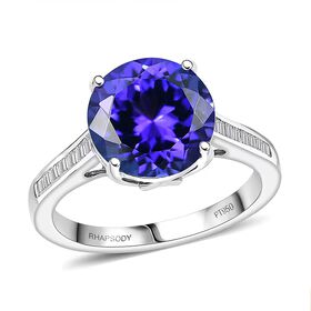 Rhapsody AAAA Tansanit, Wei&szlig;er Diamant Ring 950 Platin (Gr&ouml;&szlig;e 20.00) ca. 4,50 ct
