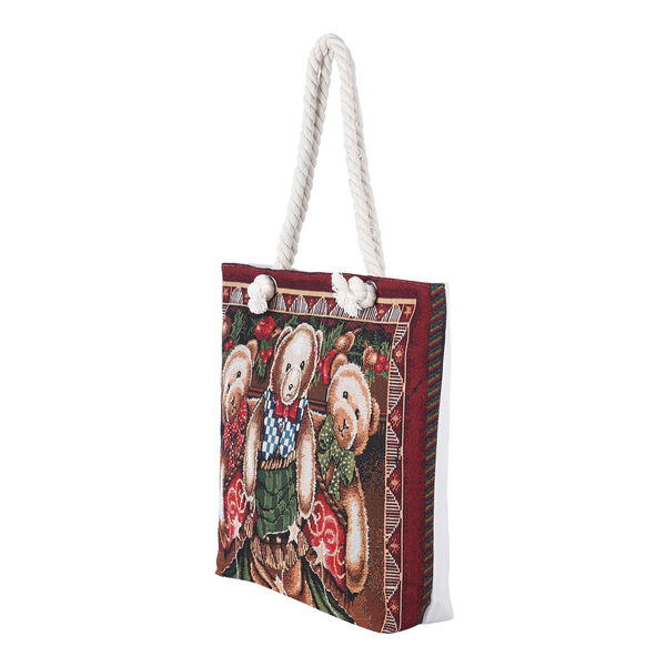 Gewebter Jute Handtasche, B&auml;ren Muster, Gr&ouml;&szlig;e 42x34x9x37 cm, Braun image number 4