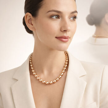 Goldene S&uuml;dsee Farbe Muschelkernperle (8-10 mm) Halskette ca. 45 cm + 5 cm Extender, 316L Edelstahl Vergoldet