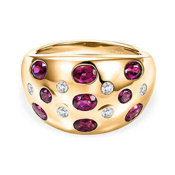 D'Joy AA Nat&uuml;rlicher Rhodolith Granat Ring 925 Silber 750 Gelbgold Vermeil (Gr&ouml;&szlig;e 17.00) ca. 2,29 ct