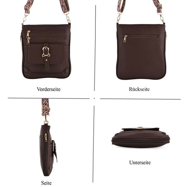 Elegante Umhängetasche aus feinem Lederimitat mit Mehrfachfächern, 24x27 cm, Cognacbraun image number 5