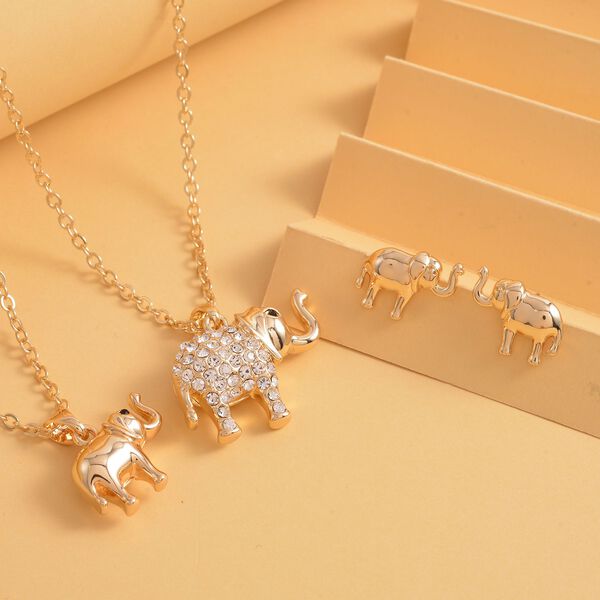 3er-Set, schwarze und wei&szlig;e Kristall-Ohrringe und Anh&auml;nger mit Ketten in Goldton - 1,03 ct. image number 2