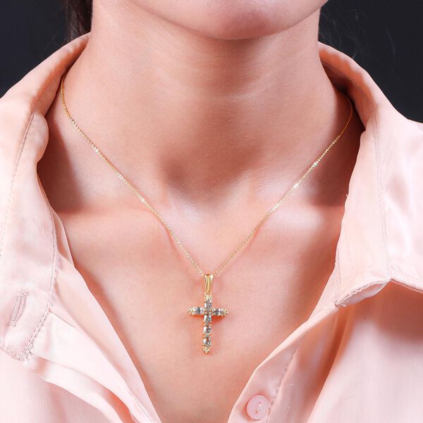 AAA Turkizit Kreuz-Anh&auml;nger mit Kette, 925 Silber Gelbgold Vermeil ca. 1.63 ct image number 2