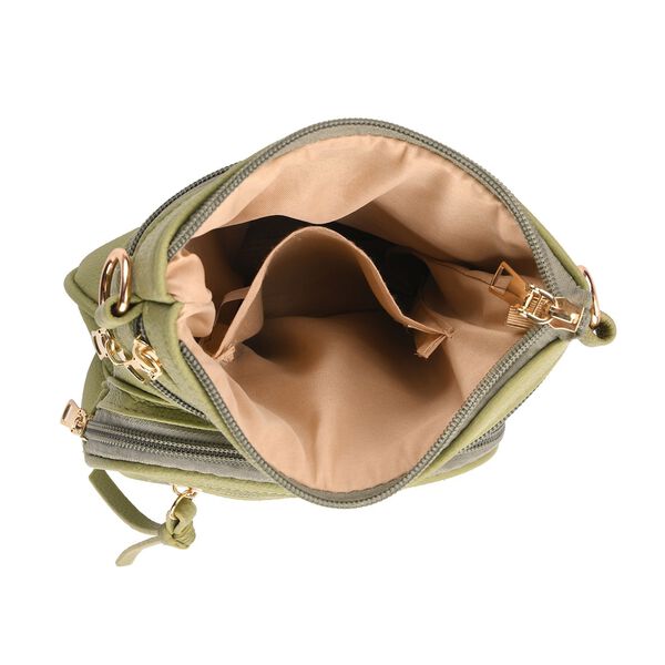 Crossbody-Tasche mit mehreren Rei&szlig;verschlussf&auml;chern und gemustertem Gurt, 19x22cm, Gr&uuml;n image number 5