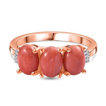 AAA Oregon Pfirsich Opal, Wei&szlig;er Diamant Ring 925 Silber Gelbgold Vermeil (Gr&ouml;&szlig;e 17.00) ca. 1,83 ct