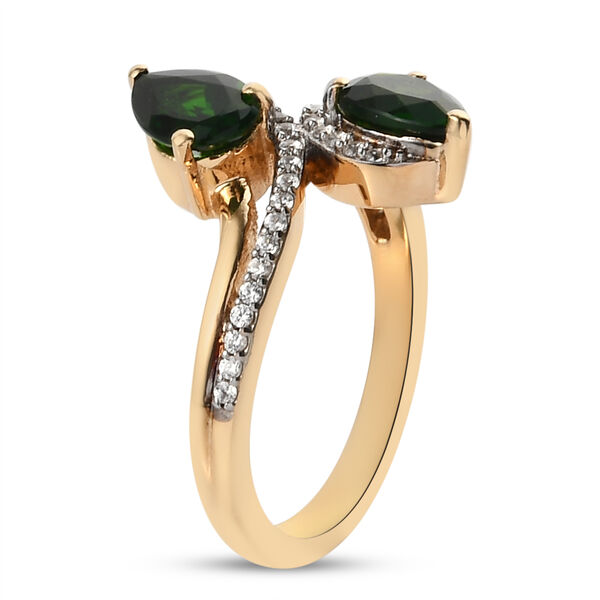 Natürlicher Chromdiopsid und Zirkon Bypass Ring 925 Silber vergoldet  ca. 1,87 ct image number 5