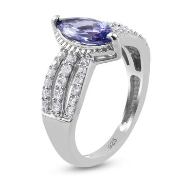 Tansanit und Zirkon Ring 925 Silber Platin-&Uuml;berzug