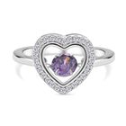 Lila und weißer Zirkonia Ring in Herzform, 925 Silber rhodiniert (Größe 21.00), ca. 1,02 ct