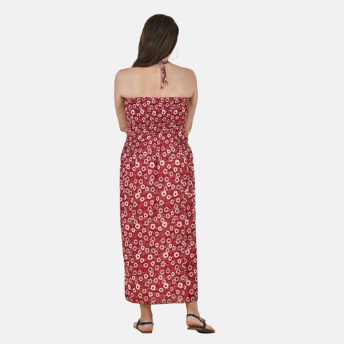 TAMSY - Gesmoktes Maxi-Kleid, Sommerkleid, Blumenmuster, rot image number 1