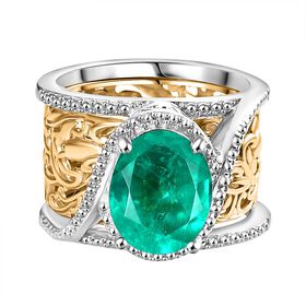 Smaragd-Quarz Triplette geteiltes Ringdesign, ca. 3.30 ct